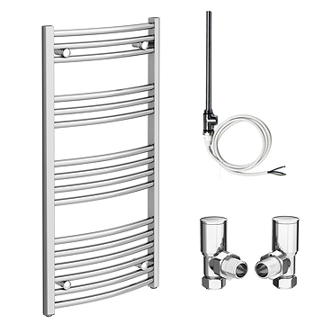 Diamond 500 x 1000mm Curved Heated Towel Rail (incl. Valves + Electric Heating Kit)