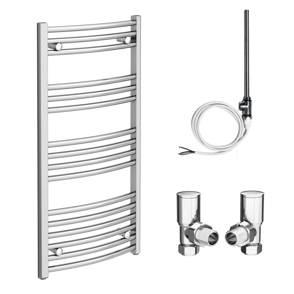 Diamond 500 x 1000mm Curved Heated Towel Rail (Inc. Valves + Electric ...