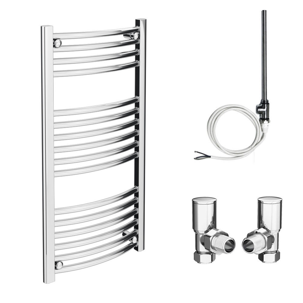 Diamond 500 x 1000mm Curved Heated Towel Rail (Inc. Valves + Electric