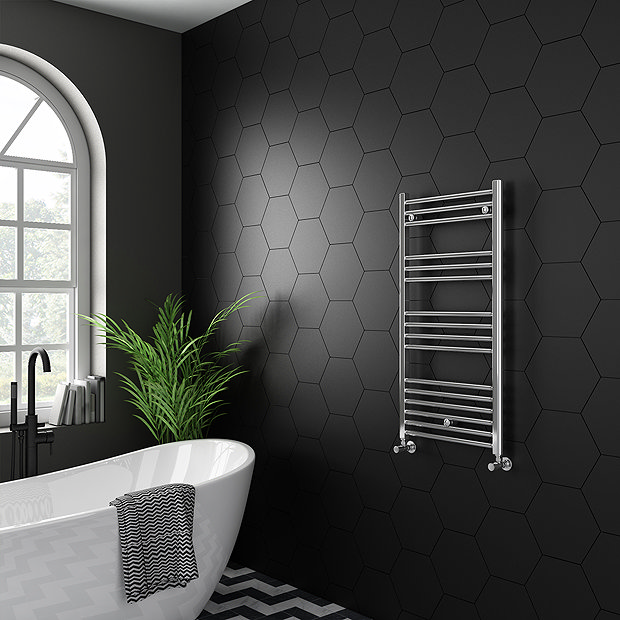 Diamond 500 x 1000mm Straight Heated Towel Rail (Inc. Valves + Electric