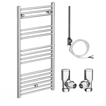 Diamond 500 x 1000mm Straight Heated Towel Rail (incl. Valves + Electric Heating Kit)