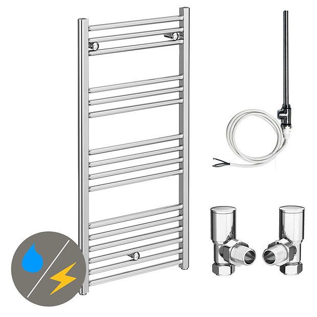 Diamond 500 x 1000mm Straight Heated Towel Rail (Inc. Valves + Electric