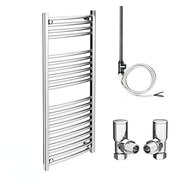 Diamond 500 x 1200mm Curved Heated Towel Rail (Inc. Valves + Electric Heating Kit)  Profile Large Im