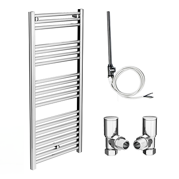 Diamond 500 x 1200mm Straight Heated Towel Rail Inc. Valves Electric Heating Kit Victorian Plumbing UK