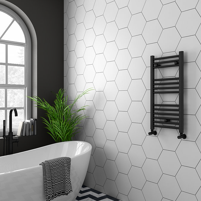 Diamond Anthracite 400 x 800mm Straight Heated Towel Rail (inc. Valves + Electric Heating Kit) Stan