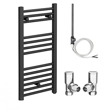 Diamond Anthracite 400 x 800mm Straight Heated Towel Rail (Inc. Valves + Electric Heating Kit) Prof