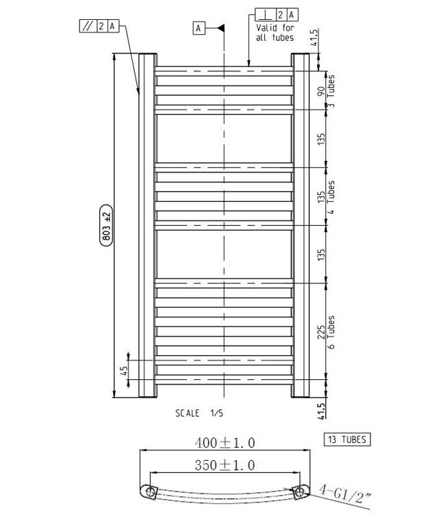 Diamond Curved Heated Towel Rail - W300 x H800mm - Matt Black