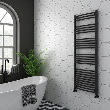 Diamond Curved Heated Towel Rail - W600 x H1600mm - Anthracite  Feature Large Image