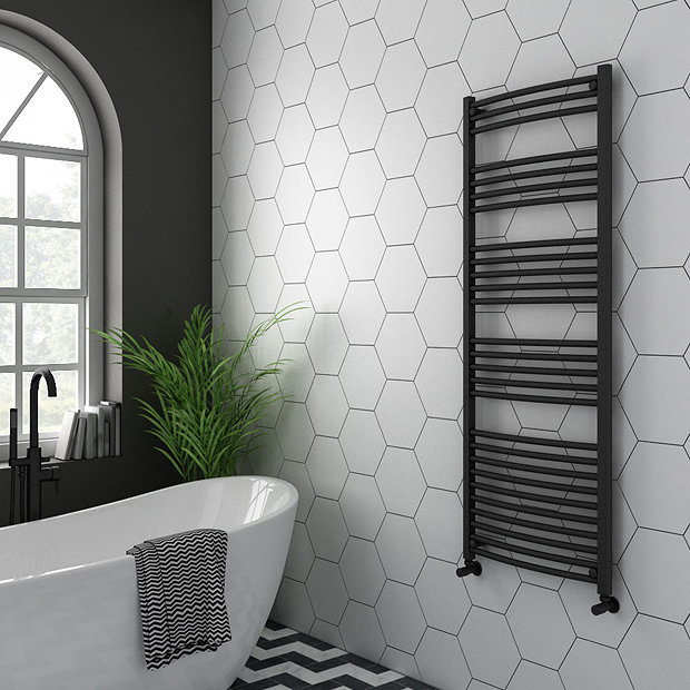 Diamond Curved Heated Towel Rail - W600 x H1600mm - Anthracite Large Image
