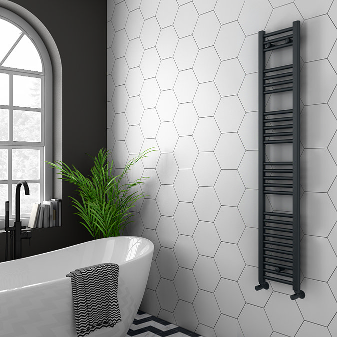 Diamond Heated Towel Rail - W300 x H1600mm - Anthracite - Straight