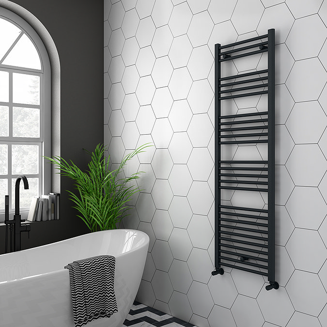 Diamond Heated Towel Rail - W500 x H1600mm - Anthracite - Straight
