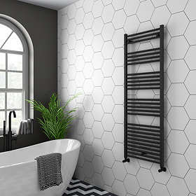 Diamond Heated Towel Rail - W600 x H1600mm - Anthracite Large Image