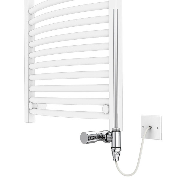 Diamond White 400 x 800mm Straight Heated Towel Rail (Inc. Valves + Electric Heating Kit)  Profile L