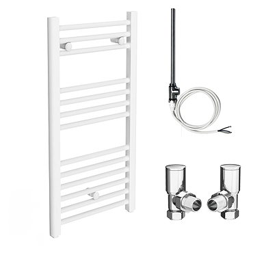 Diamond White 400 x 800mm Straight Heated Towel Rail (Inc. Valves + Electric Heating Kit)  Profile L