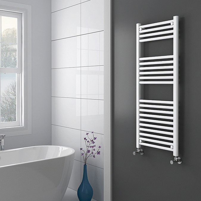 Diamond White 500 x 1200mm Straight Heated Towel Rail (inc. Valves + Electric Heating Kit)  Standard