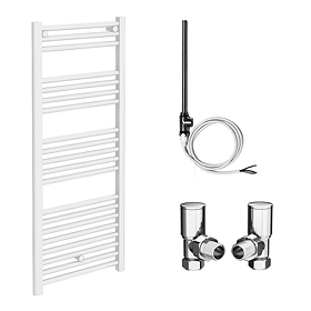 Diamond White 500 x 1200mm Straight Heated Towel Rail (incl. Valves + Electric Heating Kit)