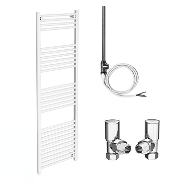 Diamond White 500 x 1600mm Straight Heated Towel Rail (Inc. Valves + Electric Heating Kit)  Profile 