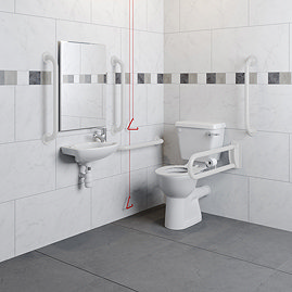 Milton Doc M Pack - Accessible Bathroom Toilet, Basin + White Grab Rails Large Image