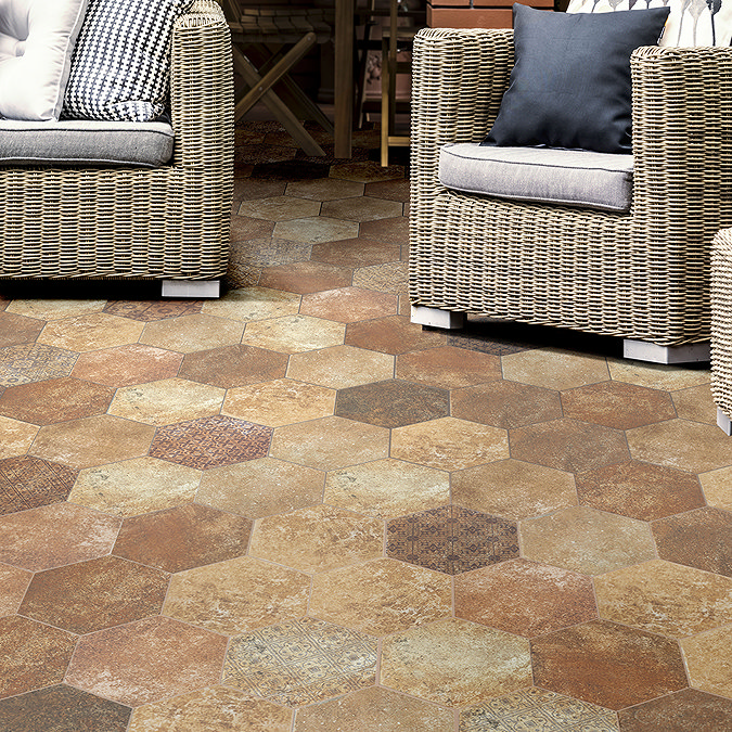 Dolores Rustic Brown Hexagon Stone Effect Wall & Floor Tiles - 200 x 240mm