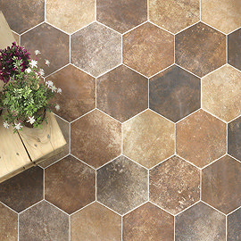 Dolores Rustic Brown Hexagon Stone Effect Wall & Floor Tiles - 200 x 240mm