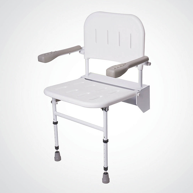 Dolphin Folding Shower Seat with Back, Arms & Legs - White Metal - BC5074-01 Large Image