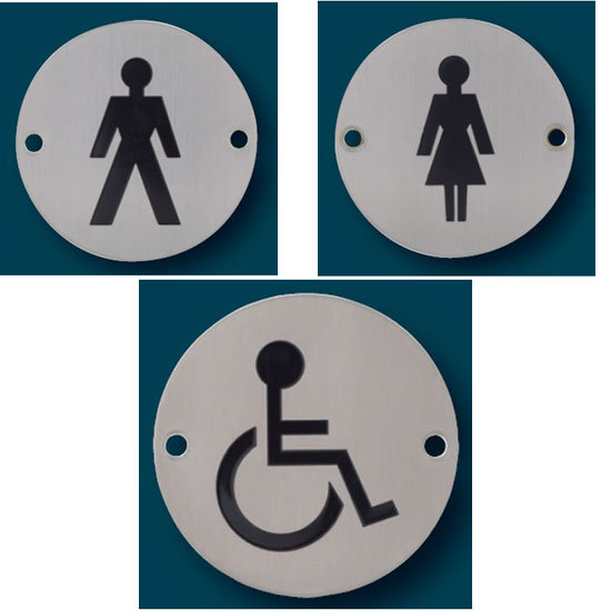 Dolphin - Stainless Steel Washroom Signage - WC 3 x Sign Pack Large Image