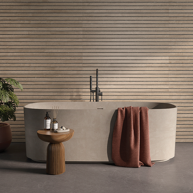 Dormido Large Format Oak & Black Slatted Wood Effect Wall Tiles - 600 x 1200mm