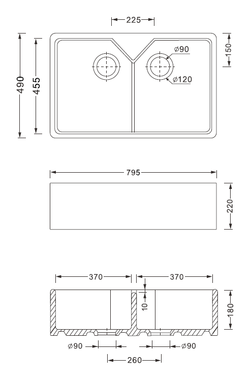 Bower Double Bowl Belfast White Ceramic Kitchen Sink - W795 x D490mm