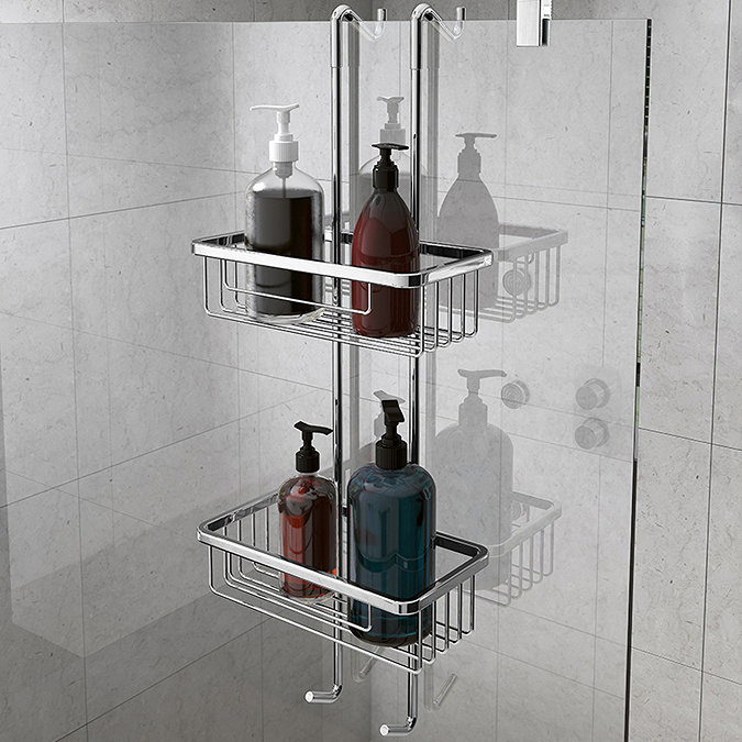 Double Rectangular Hanging Wire Shower Caddy - Chrome Profile Large Image