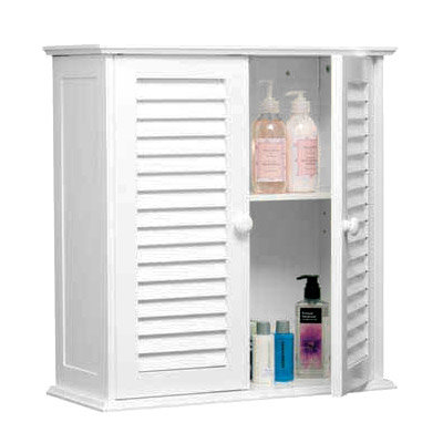 White Wood Double Shutter Door Bathroom Wall Cabinet - 1600904 Large Image