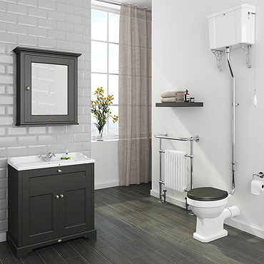 Downton Abbey Traditional 800mm Charcoal Sink Vanity Unit + High Level Toilet  Profile Large Image