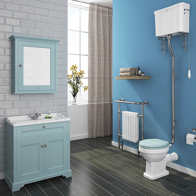Downton Abbey Traditional 800mm Duck Egg Blue Sink Vanity Unit + High Level Toilet Large Image