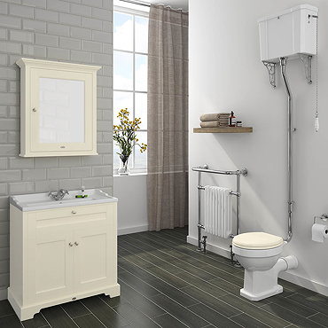 Downton Abbey Traditional 800mm Ivory Sink Vanity Unit + High Level Toilet  Profile Large Image