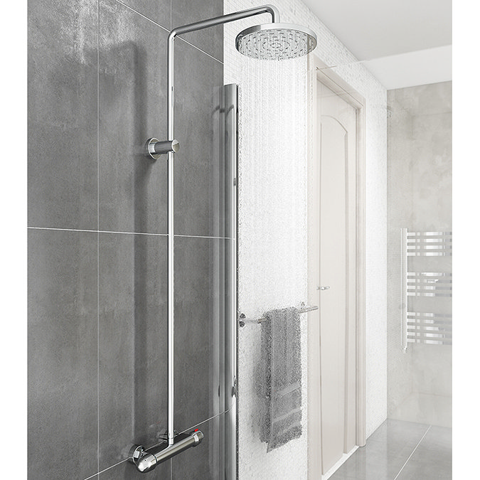 Drum Modern Round Thermostatic Shower Kit - Chrome Large Image