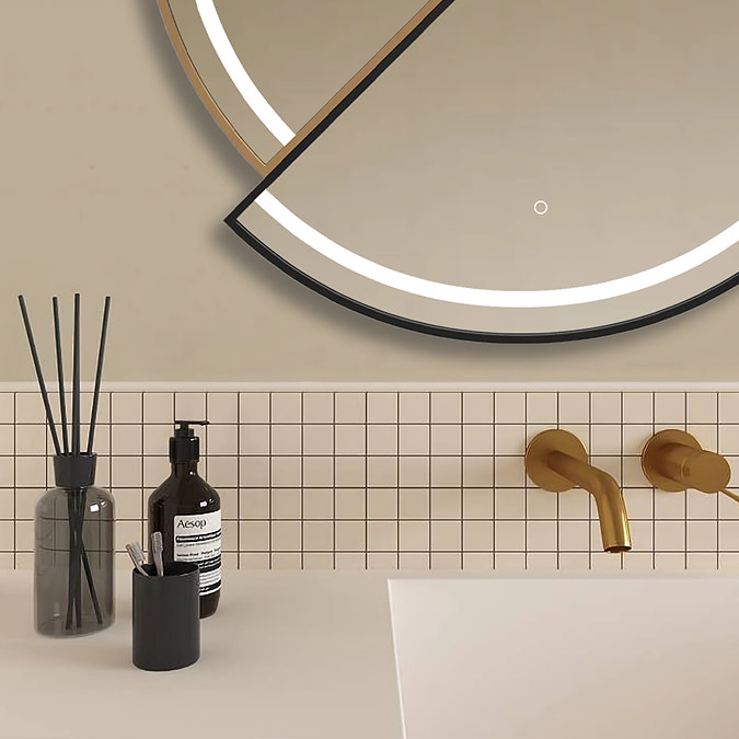 Duet Matt Black & Brushed Brass 800 Split Circular LED Mirror with Demister, Touch Control & Colour Changing Light