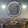 Duet Matt Black & Brushed Brass 800mm Split Circular LED Mirror with Demister, Touch Control & Colour Changing Light