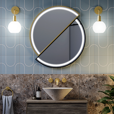 Duet Matt Black & Brushed Brass 800 Split Circular LED Mirror with Demister, Touch Control & Colour Changing Light
