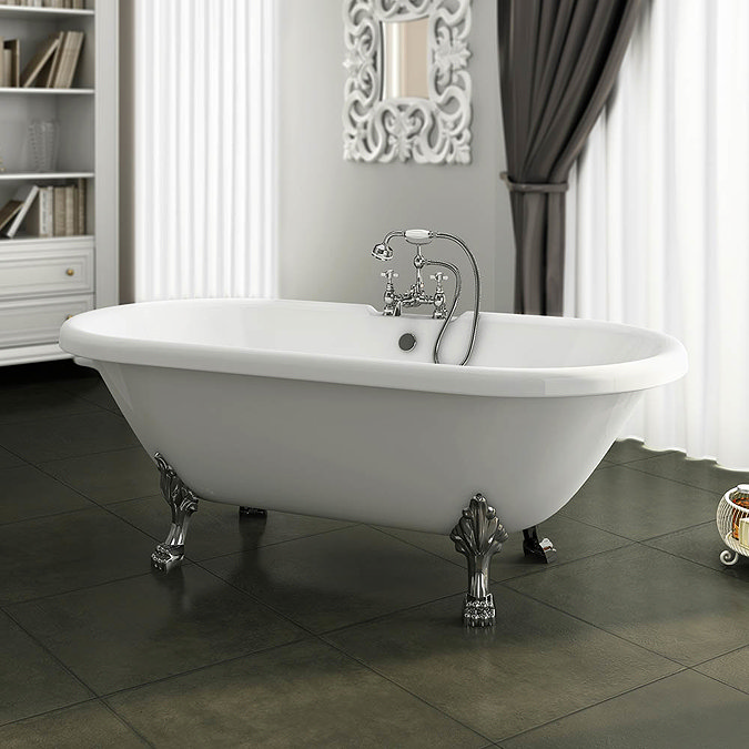 Duke 1695 Double Ended Roll Top Bath with Chrome Leg Set Large Image