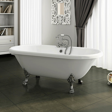 Duke 1695 Double Ended Roll Top Bath with Chrome Leg Set Profile Large Image