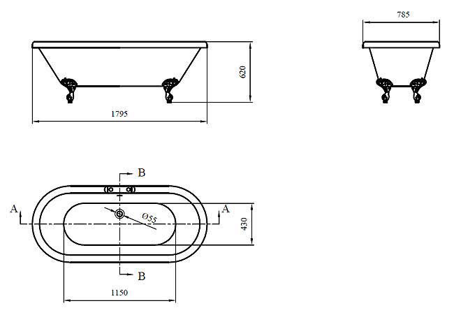 Duke 1795 Traditional Roll Top Bath + Matt Black Leg Set