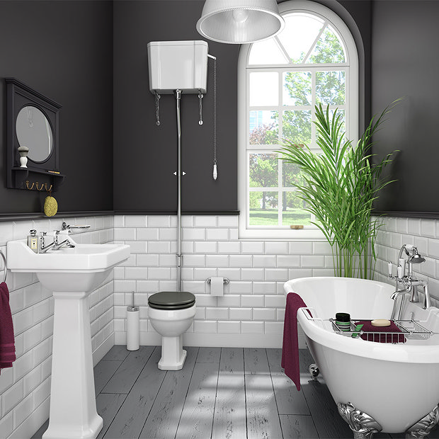 Duke High Level Bathroom Suite + Roll Top Bath | Victorian Plumbing UK