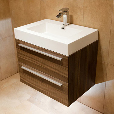 Durab Signature 690 Wall Mounted Vanity Unit with Basin & Side Cabinet - Walnut Profile Large Image