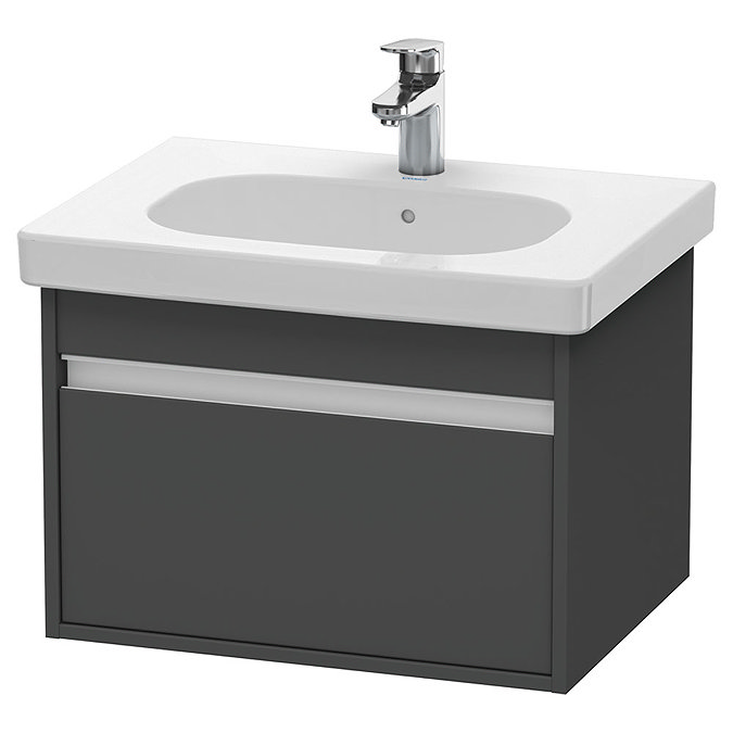 Duravit Ketho 600mm 1-Drawer Wall Mounted Vanity Unit with D-Code Basin - Graphite Matt Large Image