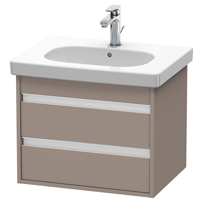 Duravit Ketho 600mm 2-Drawer Wall Mounted Vanity Unit with D-Code Basin - Basalt Matt Large Image