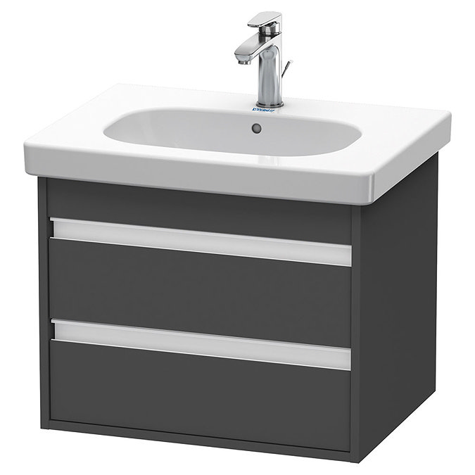 Duravit Ketho 600mm 2-Drawer Wall Mounted Vanity Unit with D-Code Basin - Graphite Matt Large Image