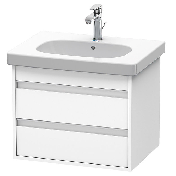 Duravit Ketho 600mm 2-Drawer Wall Mounted Vanity Unit with D-Code Basin - White Matt Large Image