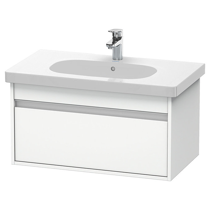 Duravit Ketho 800mm 1-Drawer Wall Mounted Vanity Unit with D-Code Basin - White Matt Large Image