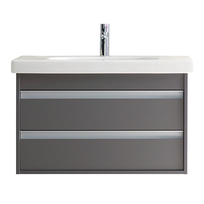 Duravit Ketho 800mm 2-Drawer Wall Mounted Vanity Unit with D-Code Basin - Graphite Matt Profile Lar