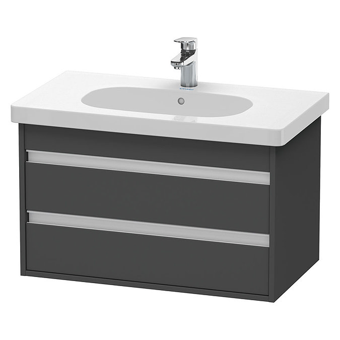 Duravit Ketho 800mm 2-Drawer Wall Mounted Vanity Unit with D-Code Basin - Graphite Matt Large Image