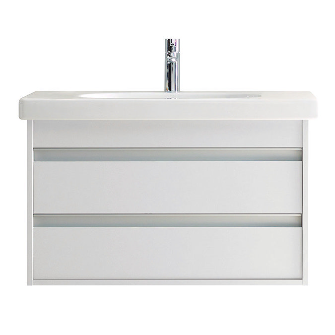 Duravit Ketho 800mm 2-Drawer Wall Mounted Vanity Unit with D-Code Basin - White Matt  Profile Large 